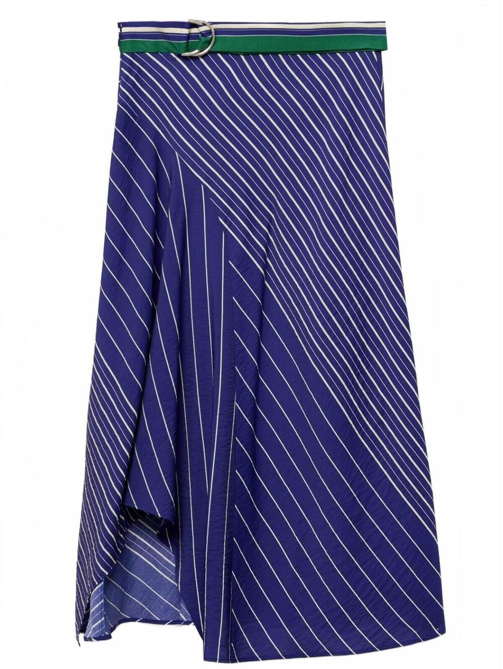 Mango Striped Midi-Skirt with Belt NWT Blue Size 2 (EUR 34)